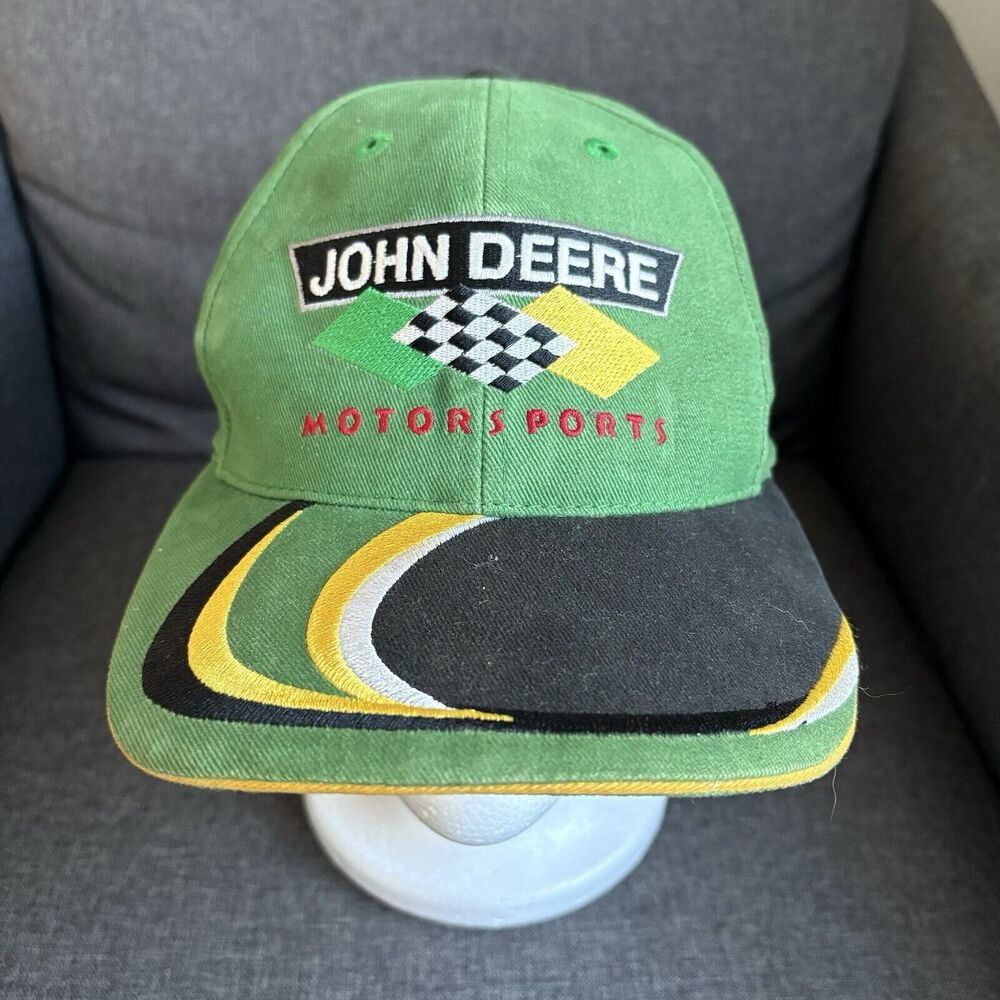 Vintage 90s John Deere MotorSports Chad Little 97 Roush Racing Green Hat Cap